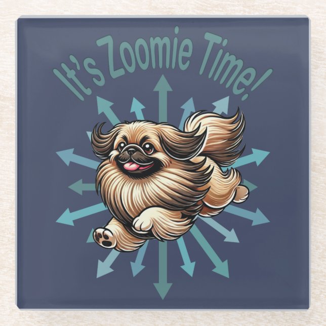 Es ist Zoomie Time Pekingese Glasuntersetzer (Vorderseite)