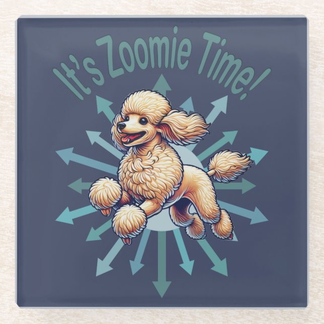 Es ist Zoomie Time Poodle Glasuntersetzer (Vorderseite)