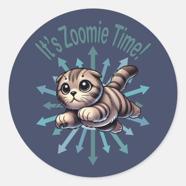 Es ist Zoomie Time Scottish Fold Cat Runder Aufkleber (Vorderseite)