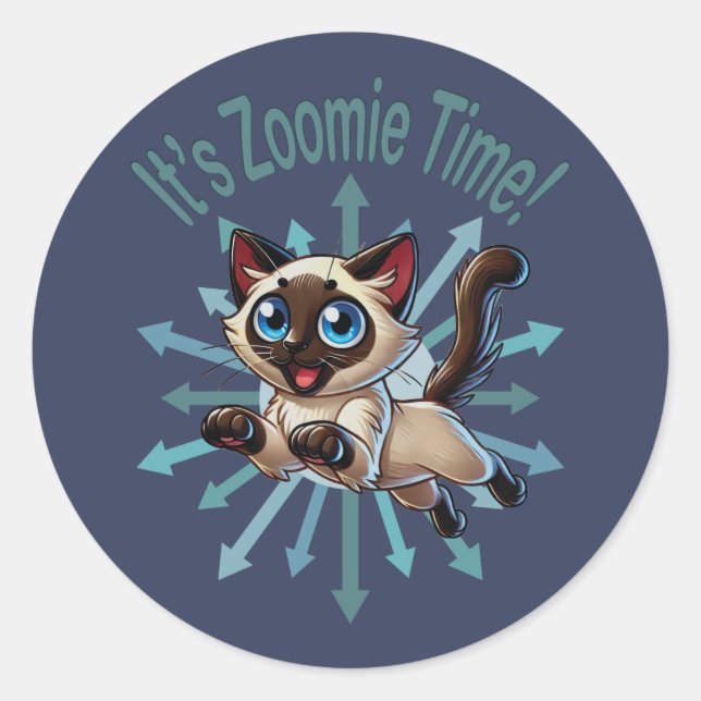 Es ist Zoomie Time Siamese Cat Runder Aufkleber (Vorderseite)