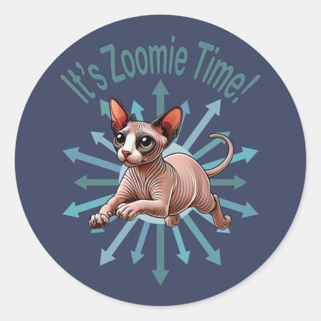 Es ist Zoomie Time Sphynx Cat Runder Aufkleber (Vorderseite)