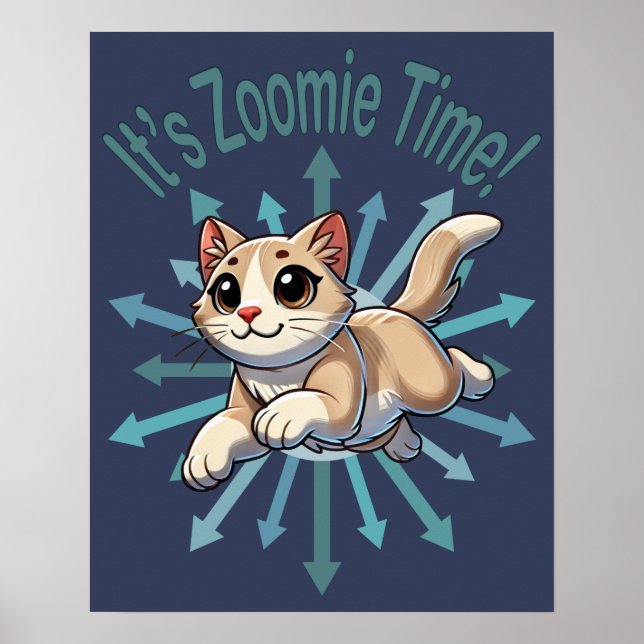 Es ist Zoomie Time Tan Bicolor Cat Poster (Vorne)