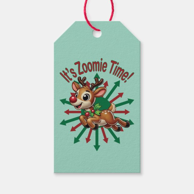 "Es ist Zoomie Time! Weihnachtsmann Geschenkanhänger (Vorderseite)