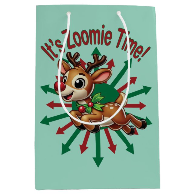 "Es ist Zoomie Time! Weihnachtsmann Mittlere Geschenktüte (Vorderseite)