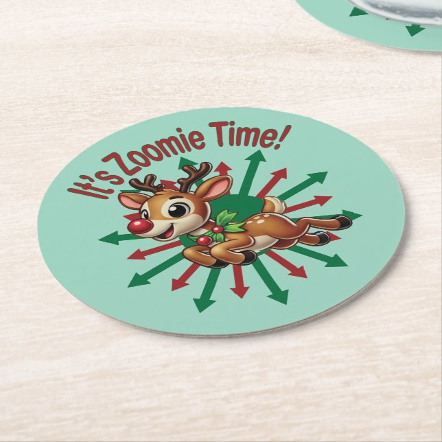 "Es ist Zoomie Time! Weihnachtsmann Runder Pappuntersetzer (Angewinkelt)