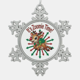 "Es ist Zoomie Time! Weihnachtsmann Schneeflocken Zinn-Ornament