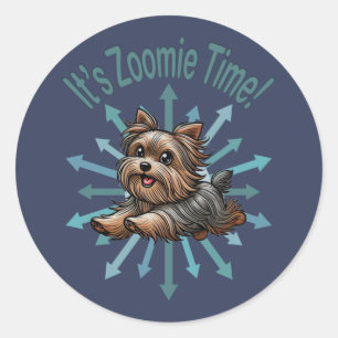 Es ist Zoomie Time Yorkshire Terrier Runder Aufkleber