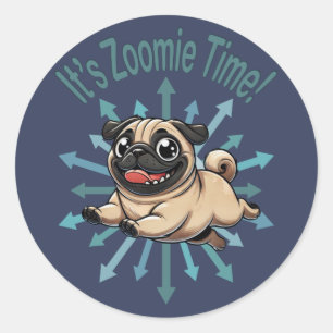 Es ist Zoomie Zeit Mops Runder Aufkleber