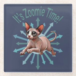 Es ist Zoomie-Zeit Sphynx-Katze Glasuntersetzer