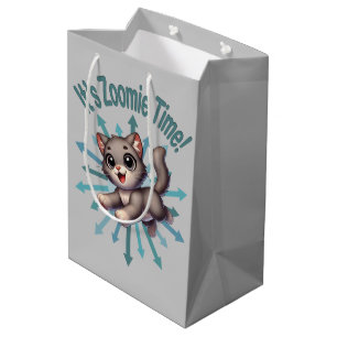 Es ist Zoomie Zeit Süße Graue und Weiße Katze Mittlere Geschenktüte
