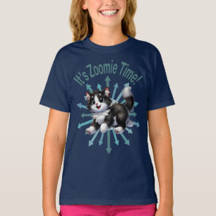 Es ist Zoomie-Zeit Süße Schwarz-Weiß-Katze T-Shirt