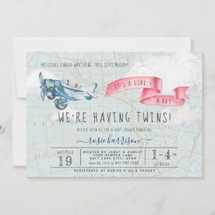 Es ist Zwilling Junge Mädchen   Vintage-Flugzeug-B Einladung