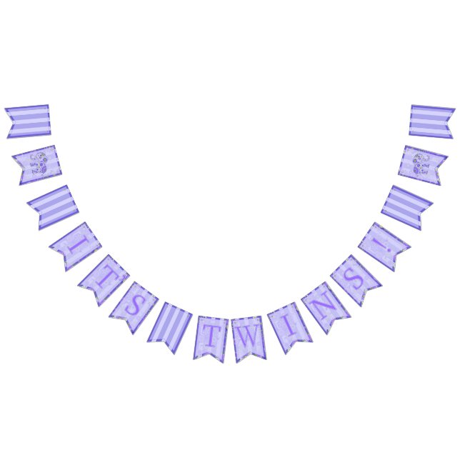 Es ist Zwillinge! Baby-Elefant-Blumen-lila Thema Wimpelkette (Alle)
