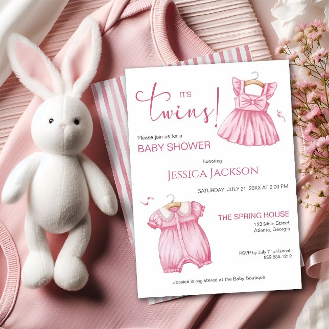 Es ist Zwillinge Rosa Skript Babykleider Einladung (Von Creator hochgeladen)
