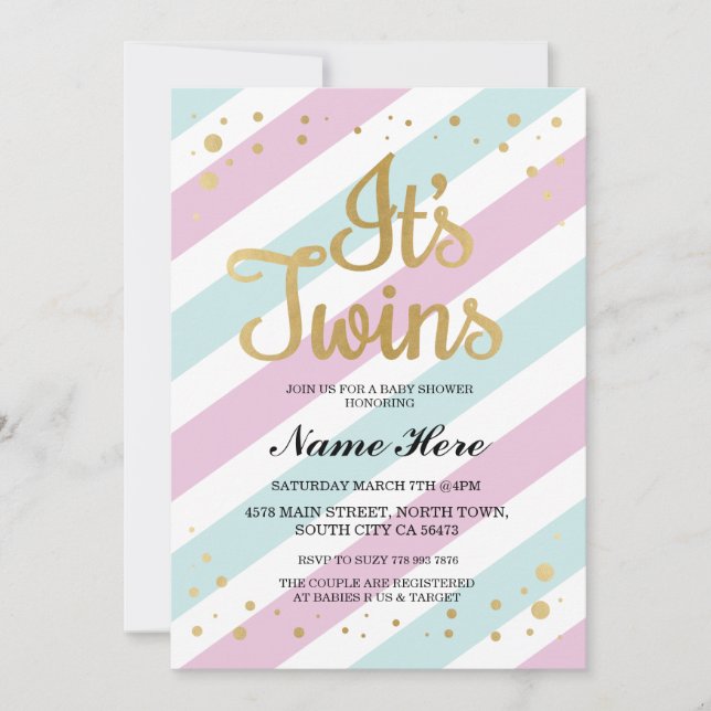 Es ist Zwillings-Babyparty-Rosa-blaues Mädchen, Einladung (Vorderseite)