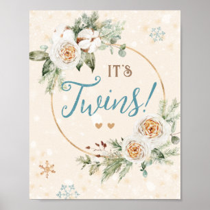 Es ist Zwillings-Winter-Baby-Party Sprinkle-Schnee Poster