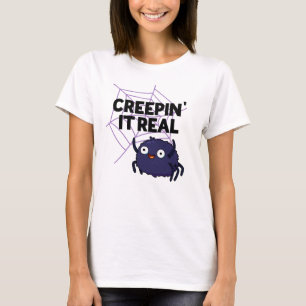 Es kriecht echt lustiger Halloween-Spinnen-Wortwit T-Shirt