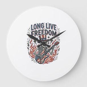 Es lebe die Freiheit Patriotisches Skelett Rocker- Große Wanduhr