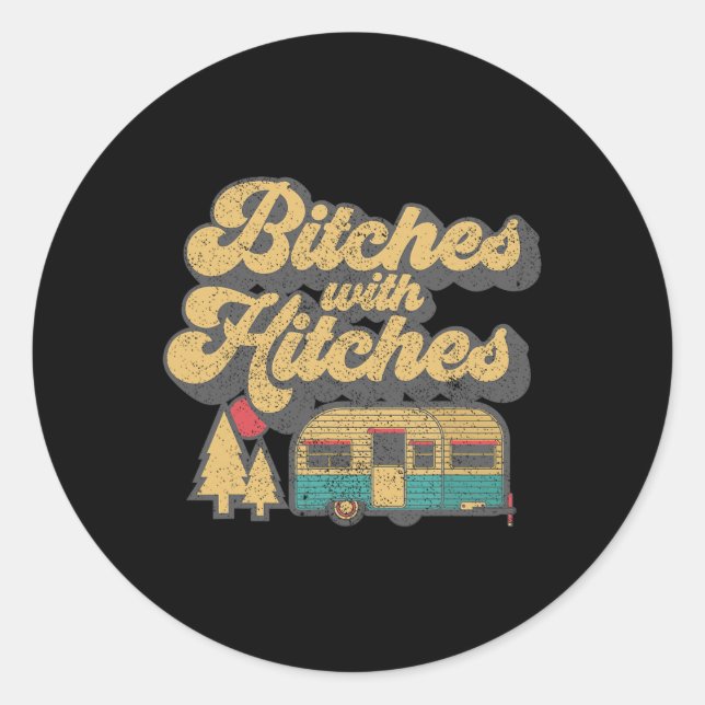 Es mit Anhängern Lustiges Retro-Camping-RV-Camper- Runder Aufkleber (Vorderseite)