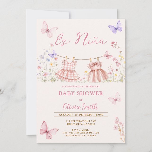 Es Nina Mexican Wildflower Spanish Baby Shower Einladung (Vorderseite)