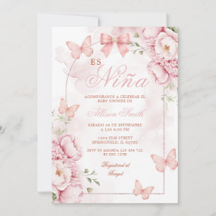 Es Nina Pink Butterfly Baby Shower Einladung