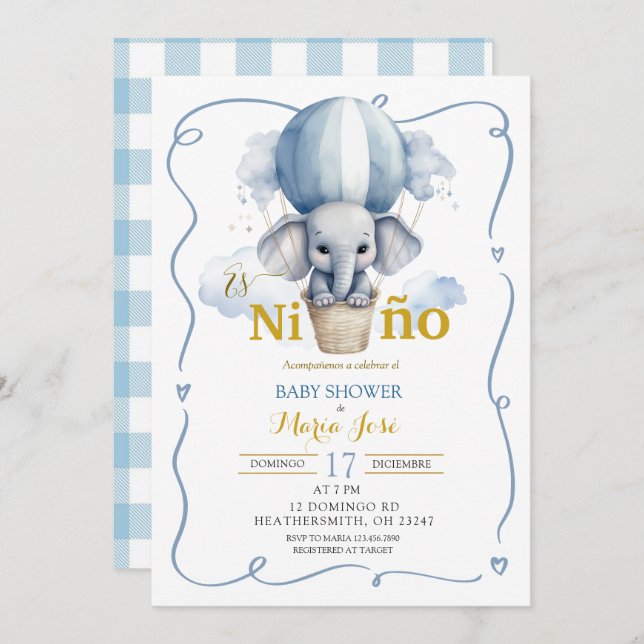 Es Nino Elephant Mexican Baby Shower Einladung (Vorne/Hinten)