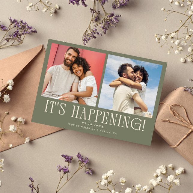 Es passiert 2-Foto Sagegrüne Hochzeit Save The Date (Von Creator hochgeladen)