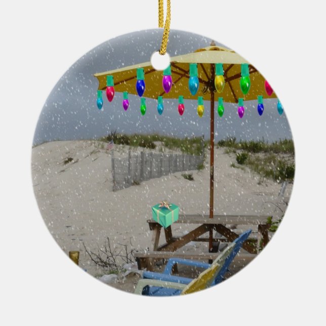 Es schneit auf meiner Strandstuhlverzierung Keramikornament (Vorne)