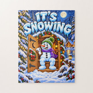 Es schneit lustigen Schneemann-Weihnachtshäuschen Puzzle