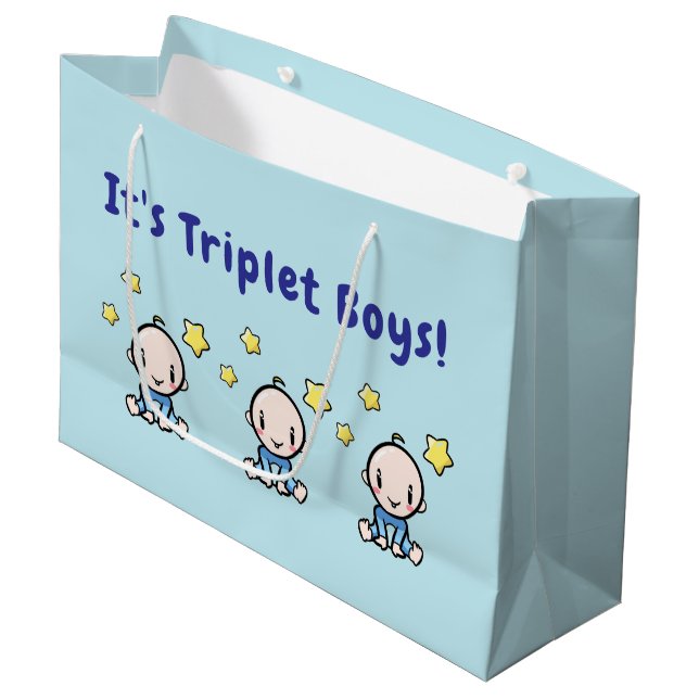 Es sind Drillinge Jungen!, Geschenkverpackung für  Große Geschenktüte (Vorderseite Schrägansicht)