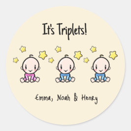 Es sind Triplets! Personalisierte Triole Babys Runder Aufkleber