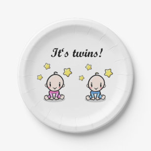 Es sind Twins, Mixed Twin Baby Shower, Girl & Boy, Pappteller