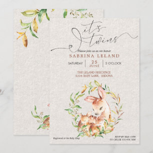 Es sind zwei Baby-Duschkabinen in Leafy-Kranz Einladung