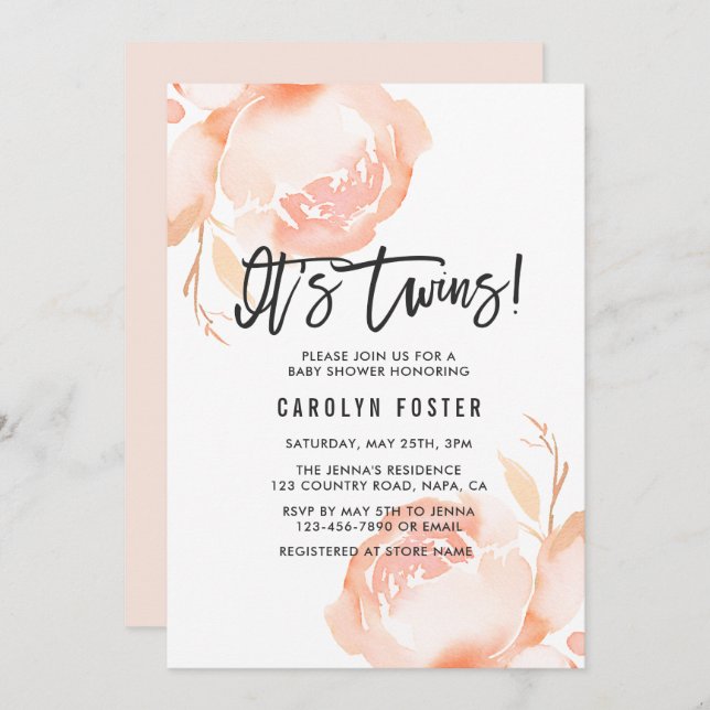 Es sind Zwillinge! Einladung der Girl Baby Dusche (Vorne/Hinten)