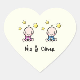 Es sind Zwillinge!, Pink & Blue Personalisierte Zw Herz-Aufkleber