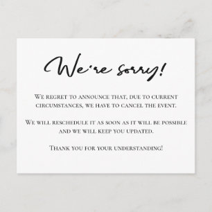 Es tut uns leid, dass die Schwarz-weiße Stornierun Postkarte