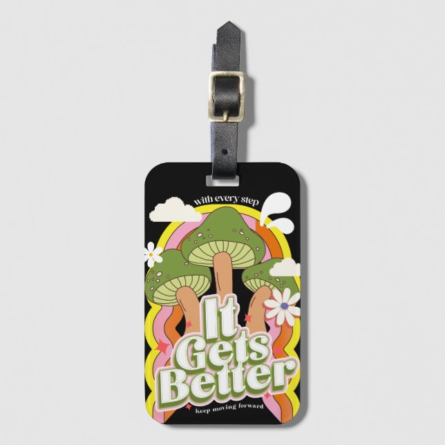 Es wird besser | Good Vibes & Groovy Feels Retro C Gepäckanhänger (Vorderseite Vertikal)