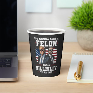 Es wird Trump Vance mit Felon und Hügel einnehmen Pappbecher