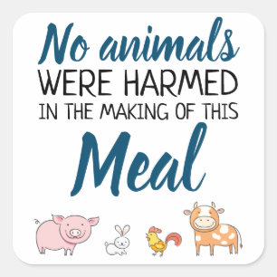 Es wurden keine Tiere vegan mit Cartoon verletzt Quadratischer Aufkleber