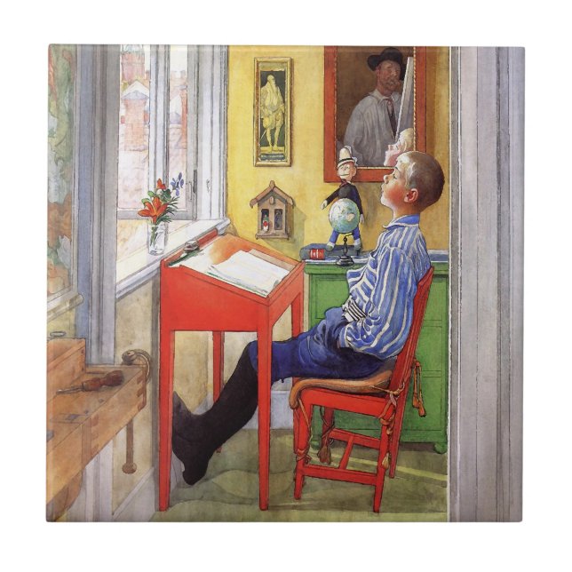 Esbjorn macht seine Hausaufgaben von Carl Larsson Fliese (Vorderseite)