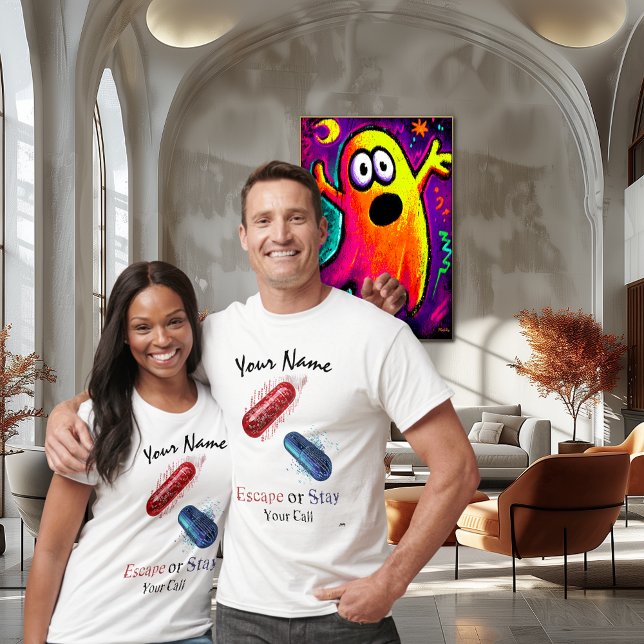 Escape or Stay - Red and Blue Pill Cyberpunk Art T-Shirt (Von Creator hochgeladen)