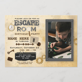 Escape Room Geburtstagsparty Foto Clues Spy Einladung