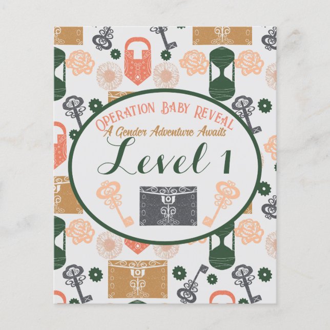 Escape Room Gender Reveal Baby Shower Game Station Flyer (Vorne)