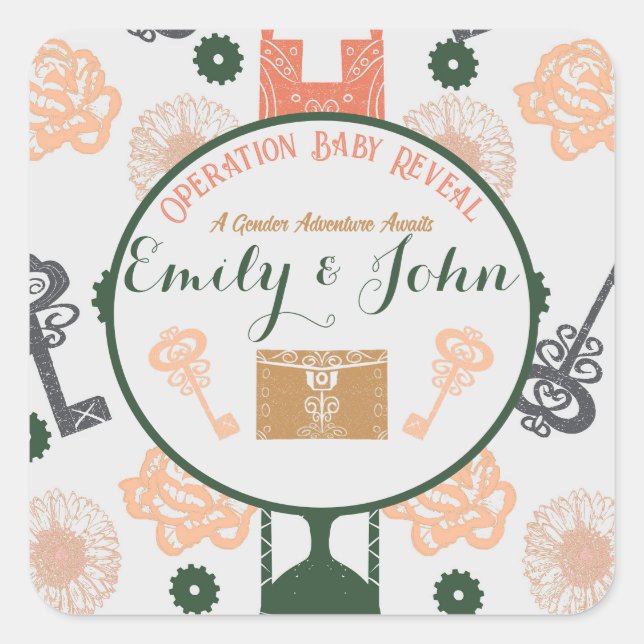 Escape Room Gender Reveal Baby Shower Quadratischer Aufkleber (Vorderseite)