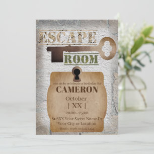 Escape Room Party Lock und Key Concrete and Bricks Einladung