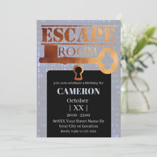Escape Room Party Schloss und Schlüssel Binärcode Einladung