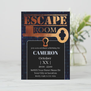 Escape Room Party Schloss und Schlüssel Binärcode Einladung