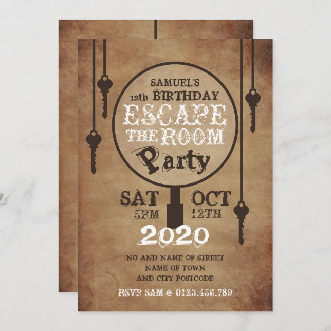 Escape Room, Vintag Paper Birthday Party Einladung (Vorne/Hinten)