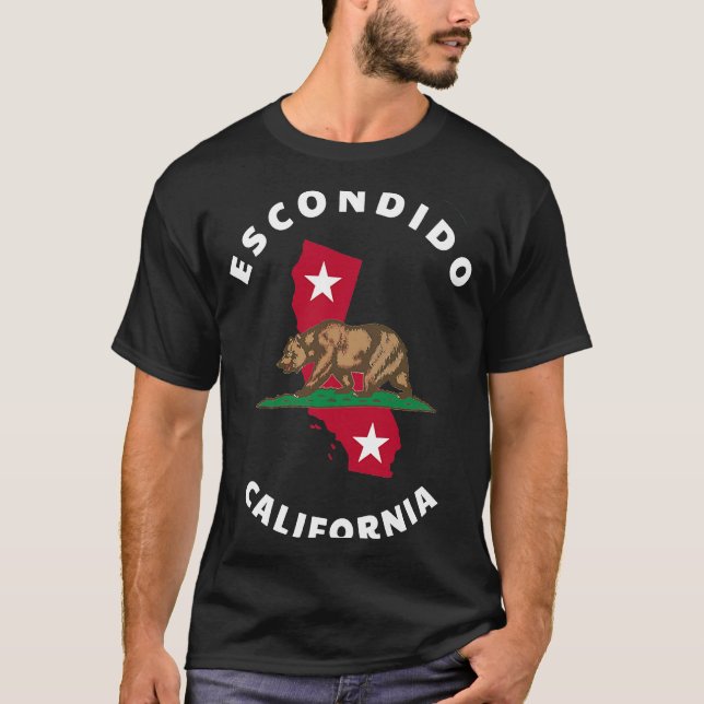 Escondido California CA Flag and Bear Badge Souven T-Shirt (Vorderseite)