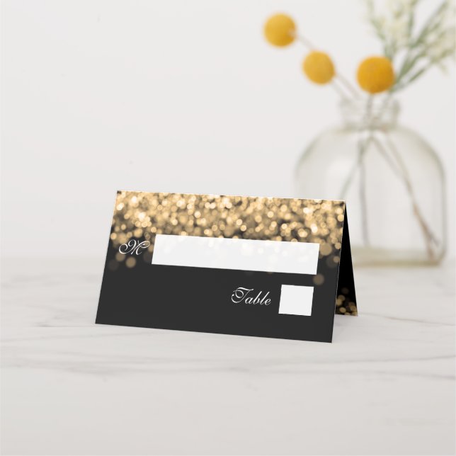 Escort Card Elegantes HochzeitGold Lights Platzkarte (Vorderseite)